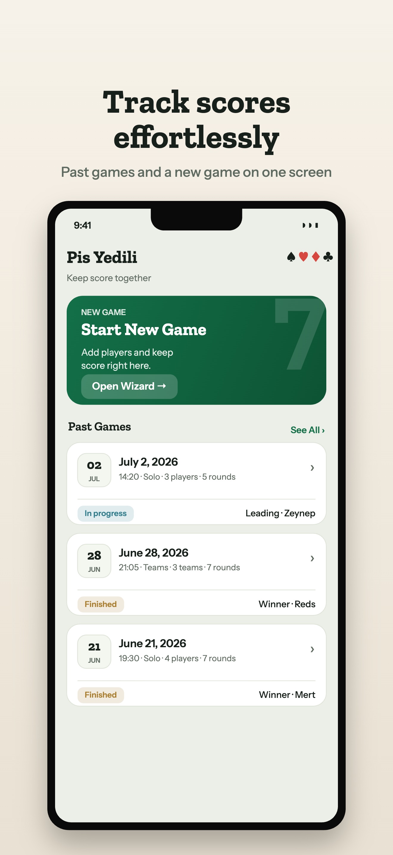 Home screen with recent games