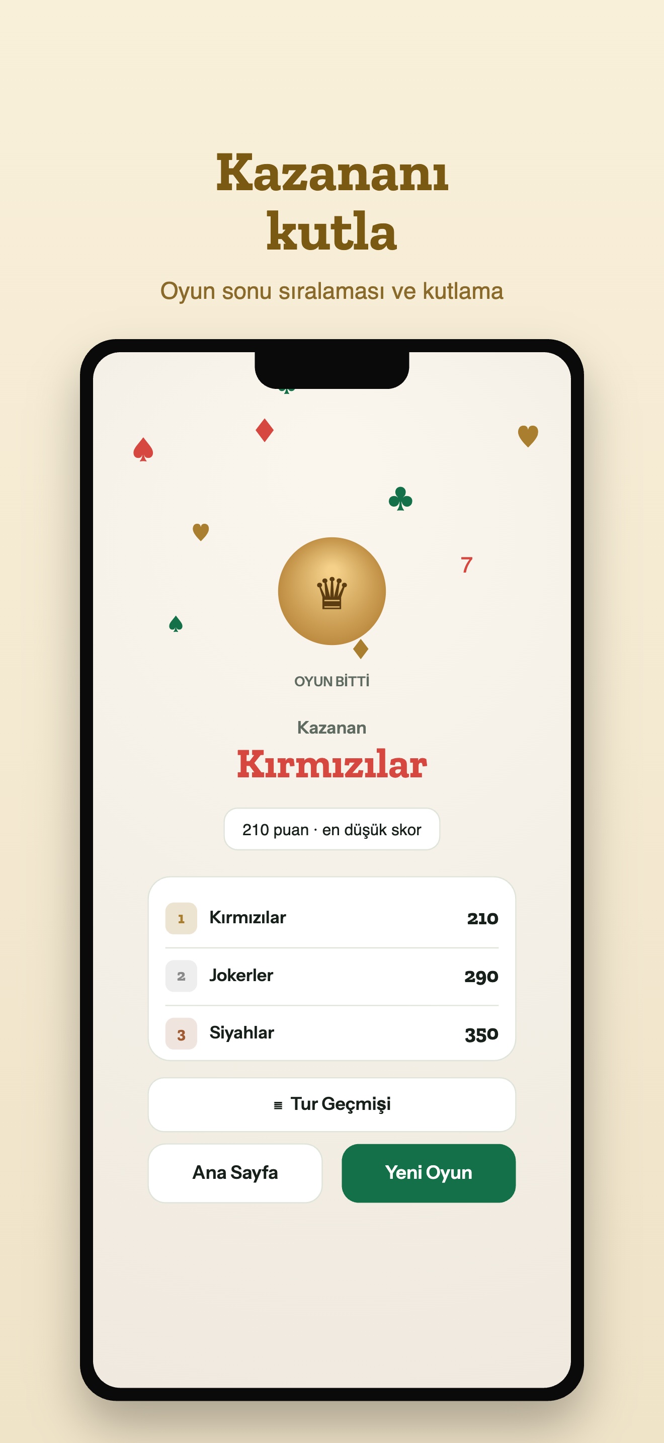 Konfetili kazanan ekranı